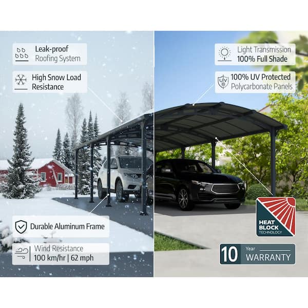 Arcadia 12 ft. x 42 ft. Gray/Gray Metal Carport