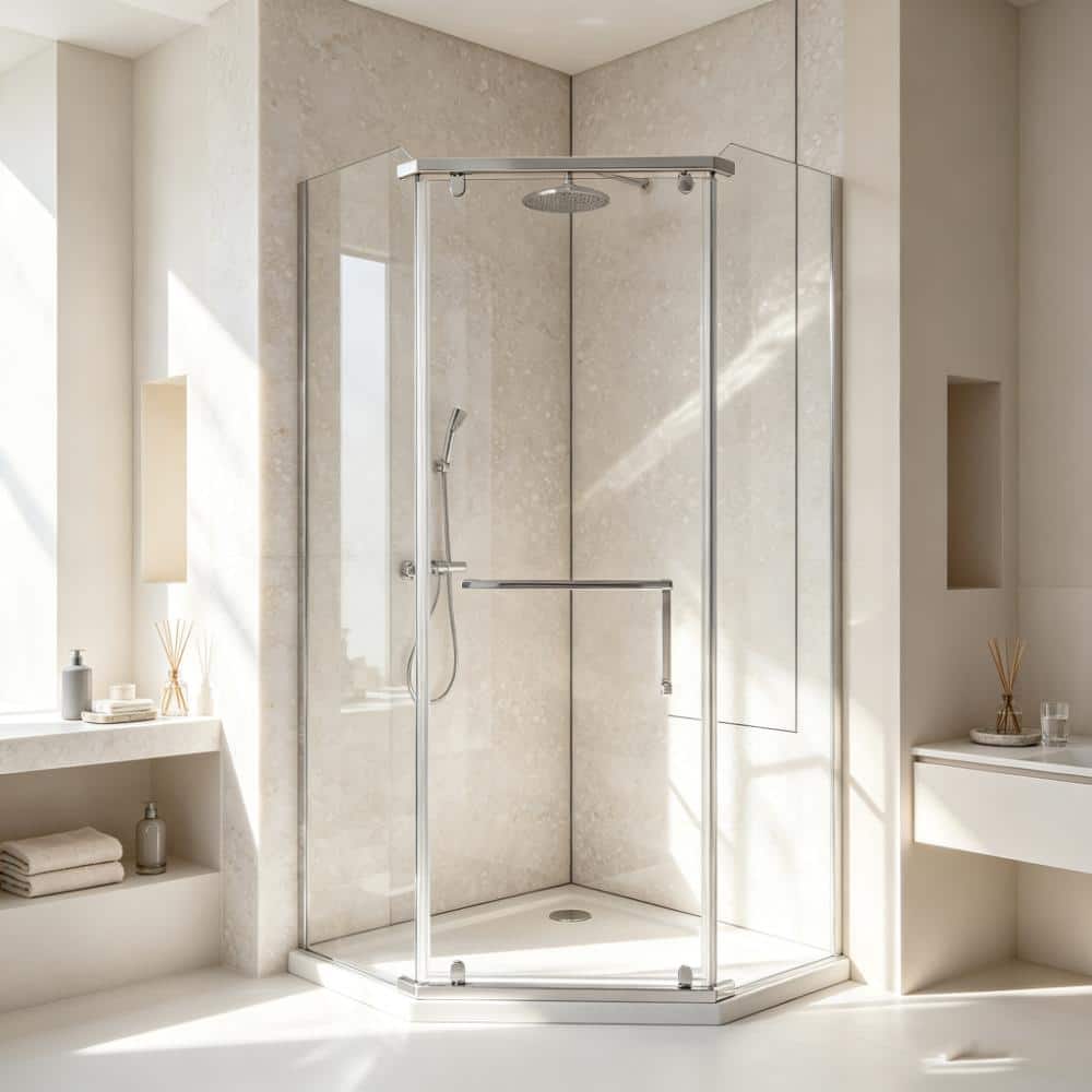 "36 in. W x 72 in. H Neo-Angle Pivot Frameless Shower Doors in Chrome Finish with 1/4"" (6MM) SGCC Tempered Glass" price history on PriceWatchPro