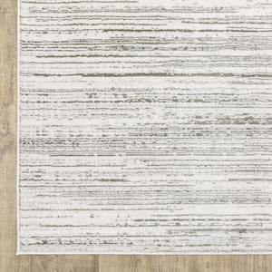 3' X 5' White And Grey Abstract Power Loom Stain Resistant Area Rug