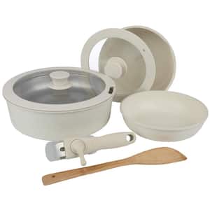 8-Piece Aluminum Cookware Set with Handle in Cream