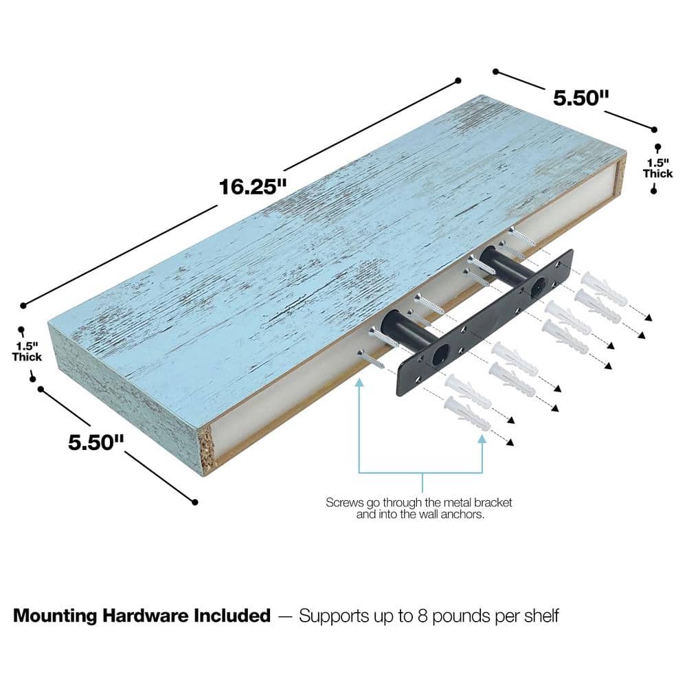 Blue and White Rectangular Floating Wood Shelves Set