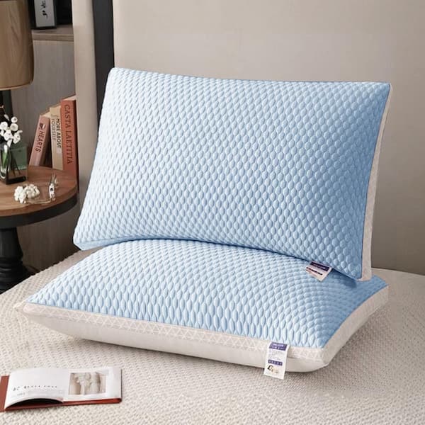 17 in. x 25 in. Deep Blue Lightweight Polyester Cooling Breathable Tofu Pillow for Neck Support Moisture Wicking (1pack)