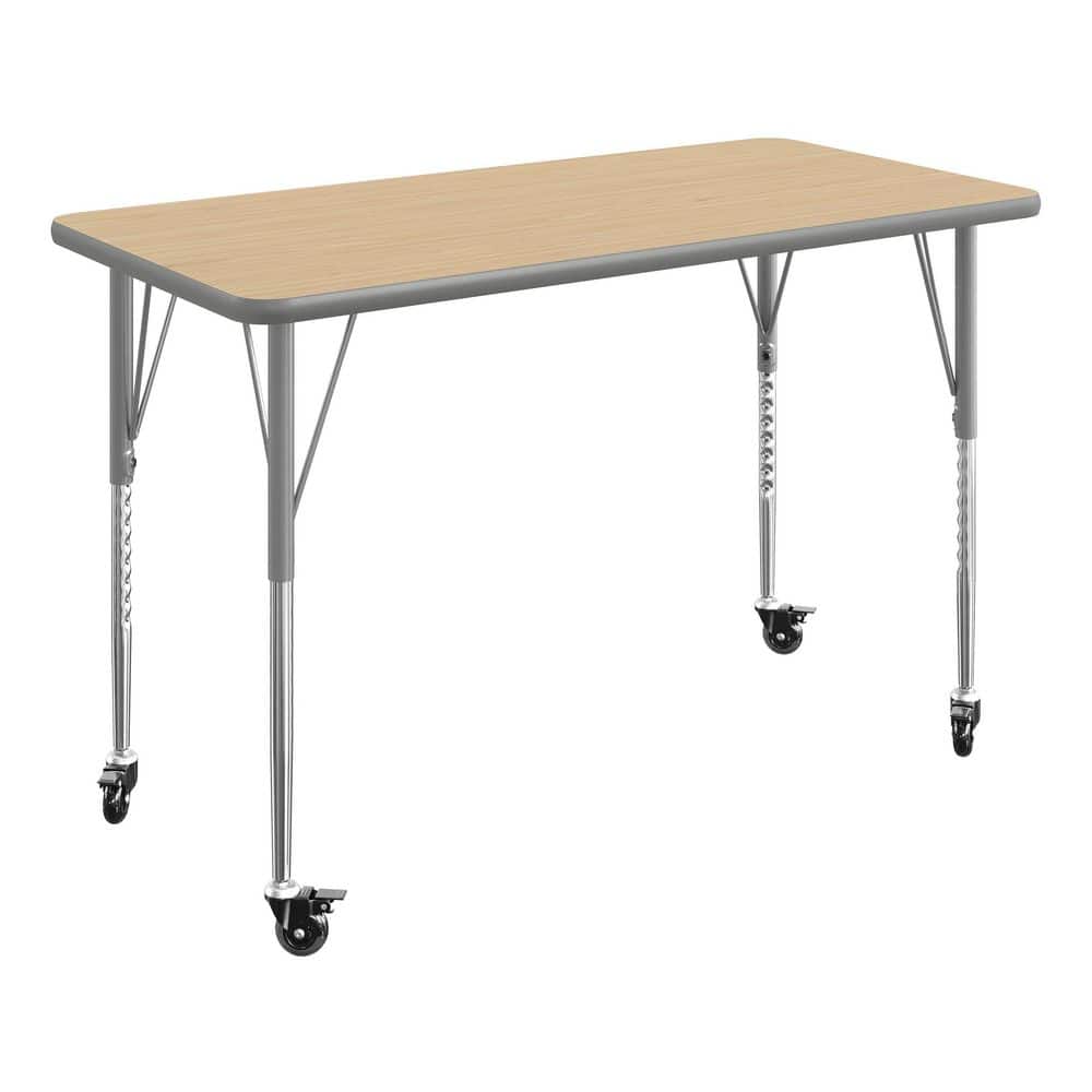 Wren Adjustable Light Natural Top/Silver Frame Rectangle Kids Activity Table with Thermal Laminate Top for 4