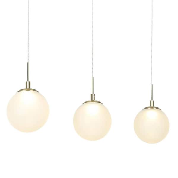 Modern Island Chandelier 3-Light Gold Farmhouse Linear Pendant Ceiling Light with Frosted Globe Glass for Dining Room