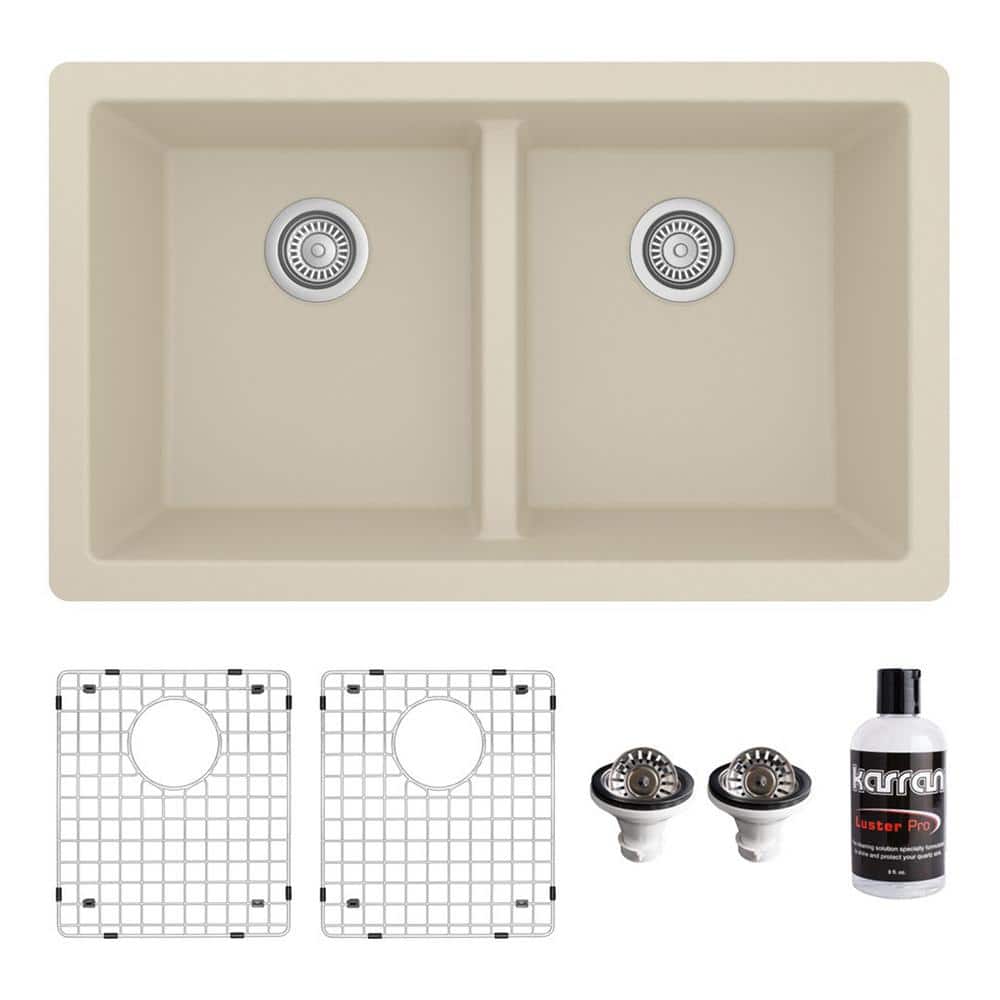 Karran QU810 Quartz/Granite 32 in. Double Bowl 50/50 Undermount