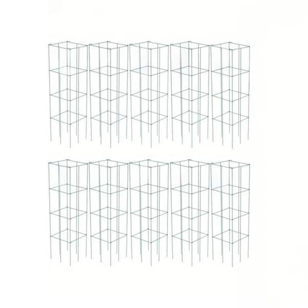 46.1 in. H Square Tomato Cages, Green PVC-Coated Steel-Support for Climbing Veggies, Plants and Flowers, 10-Pack