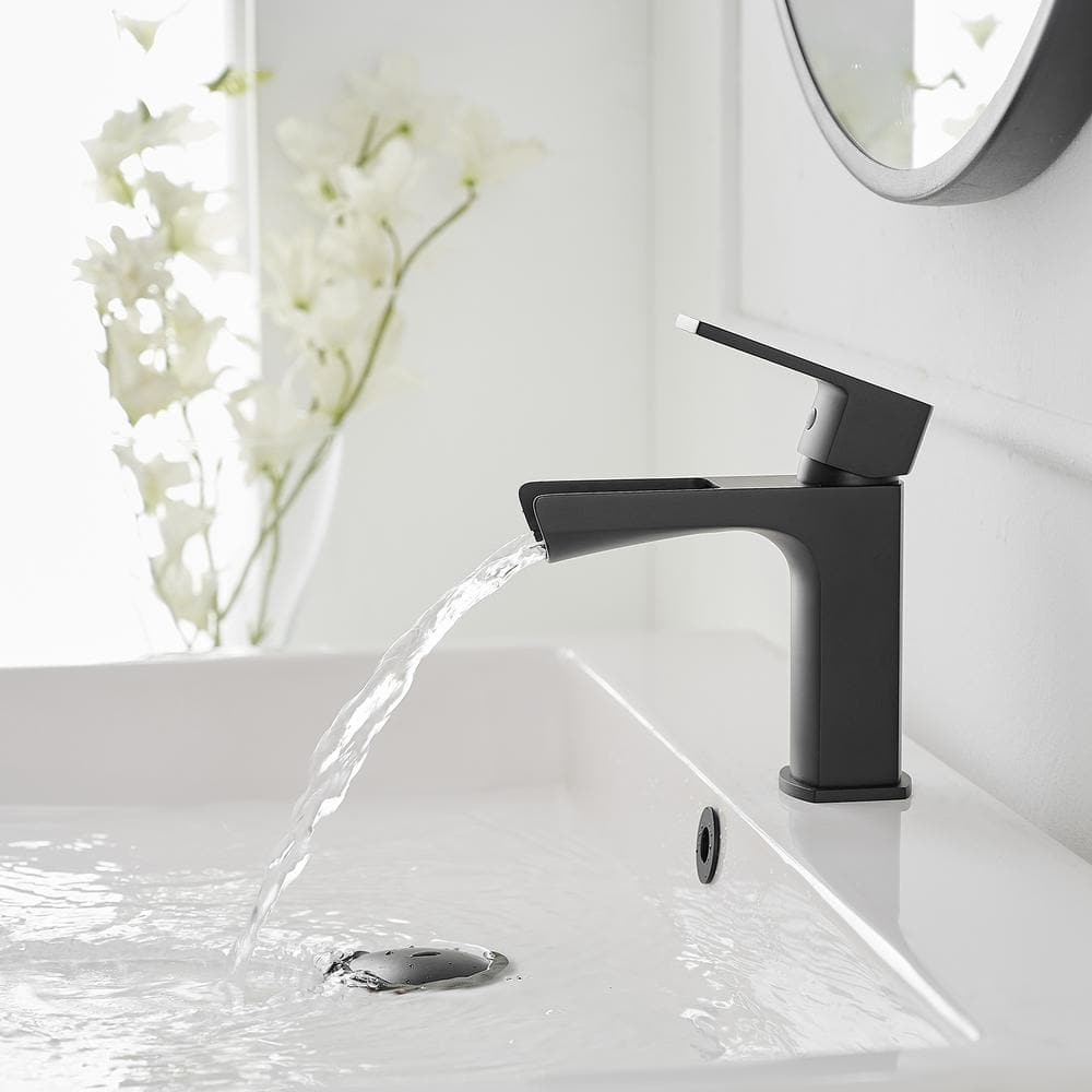 Matte Black Single-Handle Waterfall Bathroom Faucet with Drain Assembly