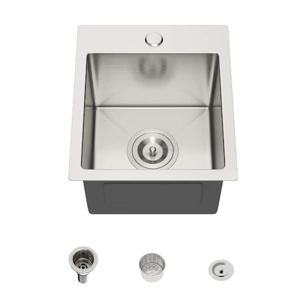 15 in. Drop-In Single Bowl T304 Brushed Stainless Steel Round Corner Bar and Prep Sink for RV Kitchen