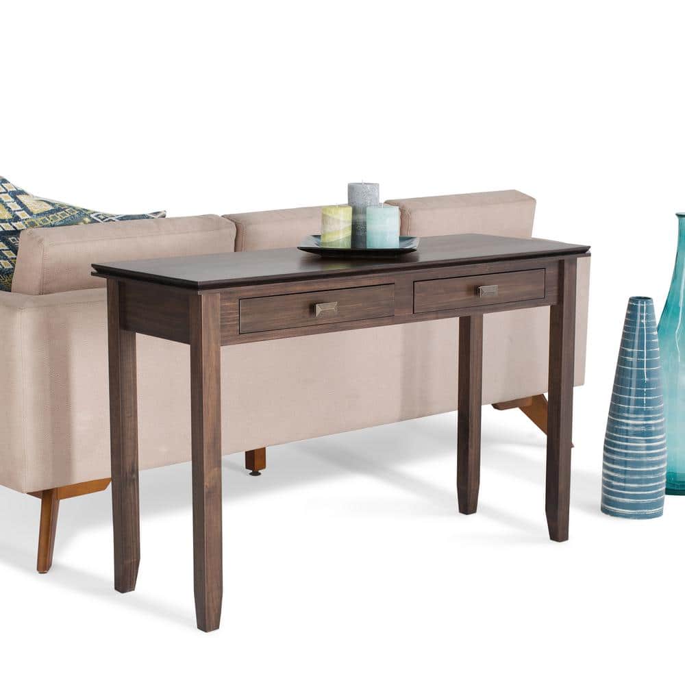 Natural Aged Brown 46" Lacquered Wood Sofa Table with Storage