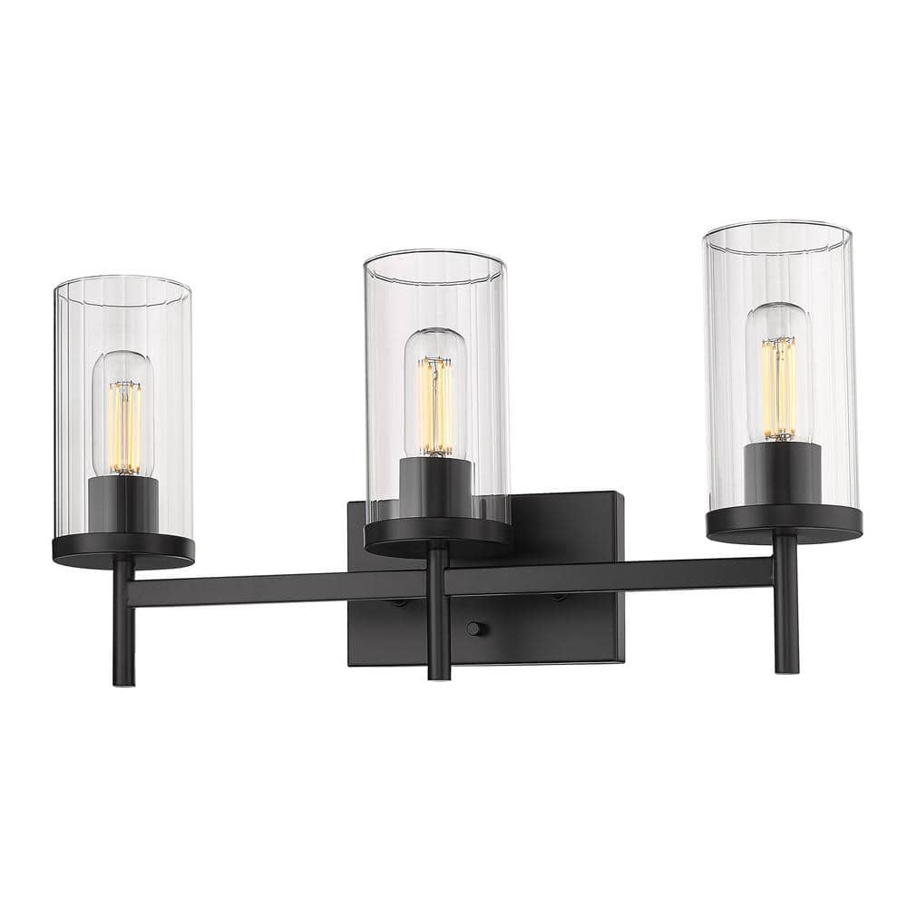 Golden Lighting Winslett 8 in. 3-Light Matte Black Vanity Light 7011 ...