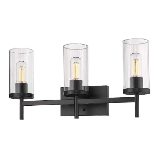 Golden Lighting Winslett 8 in. 3-Light Matte Black Vanity Light