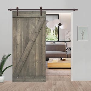 Z Bar Series 42 in. x 84 in. Pre-Assembled Weather Gray Stained Wood Interior Sliding Barn Door with Hardware Kit