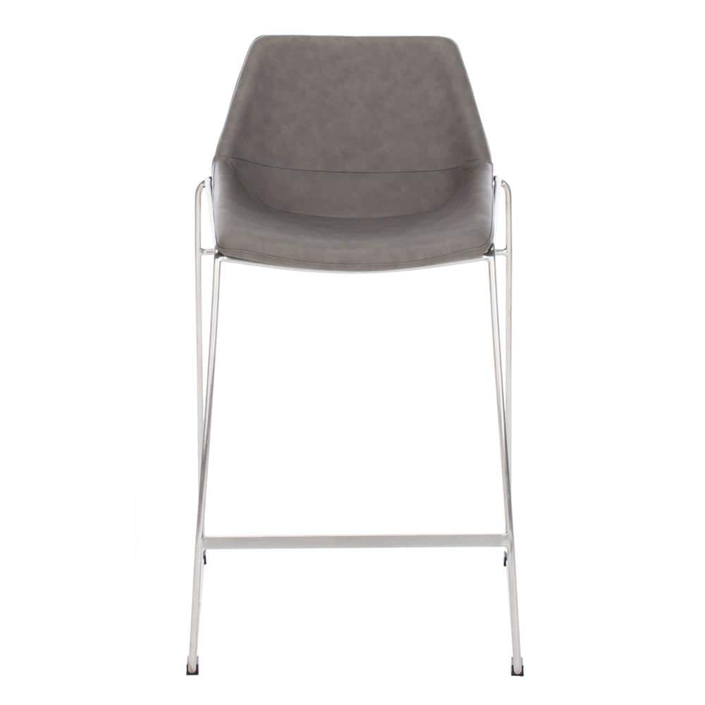 Ash Grey Leather and Silver Metal Hairpin 25" Counter Stool