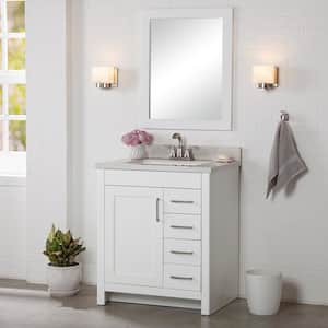Westcourt 31 in. W x 22 in. D x 39 in. H Single Sink  Bath Vanity in White with Silver Ash Engineered Solid Surface Top
