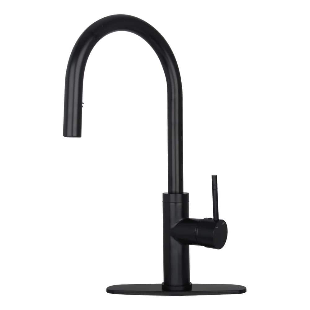 Single-Handle Pull Down Sprayer Kitchen Faucet with Deckplate in Matte Blac