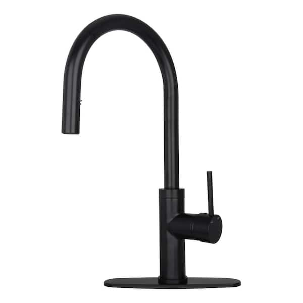 Akicon Single-Handle Pull Down Sprayer Kitchen Faucet with Deckplate in Matte Black