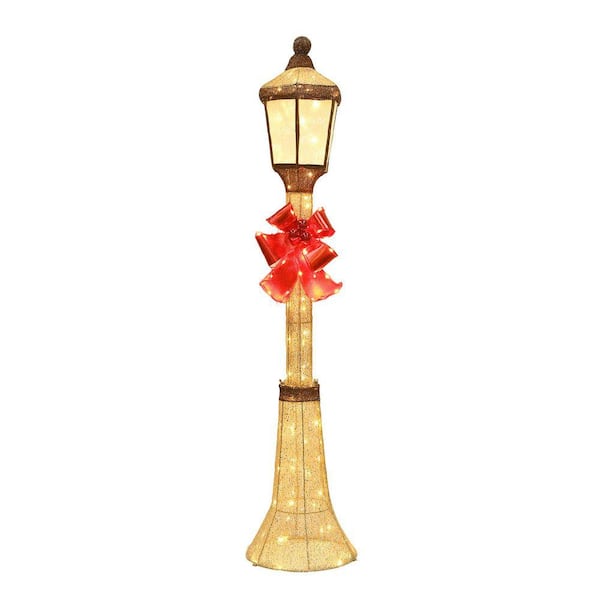 60 in. Outdoor Christmas Decoration Lamp Post with Warm White LEDs and Pre-Lit Red Bow