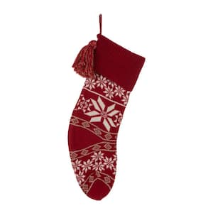 24 in.H Knited Acrylic Christmas Stocking with Snowflake