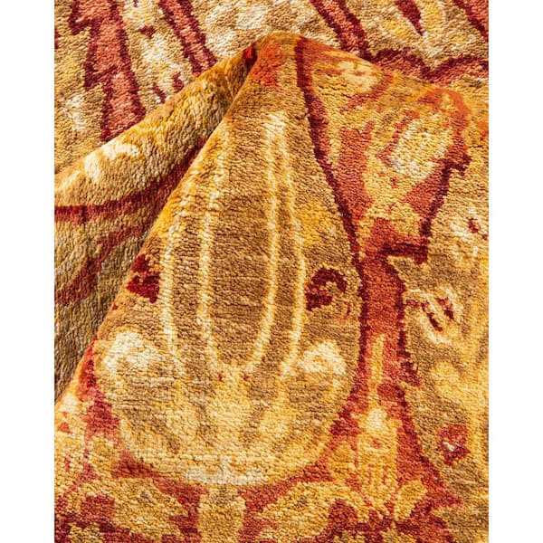 Mogul Yellow 10 x 14 Oriental Wool Indoor Area Rug