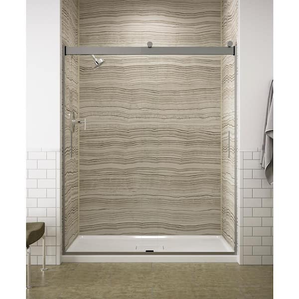 KOHLER K-706006-L-SH - Puerta de baño con toallero, 59.75 x 3.06 x 59.63  pulgadas, cristal transparente con marco plateado brillante