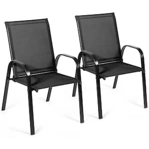 Metal Outdoor Dining Chairs Camping Garden Chairs with Backrest in Black (2-Pack)