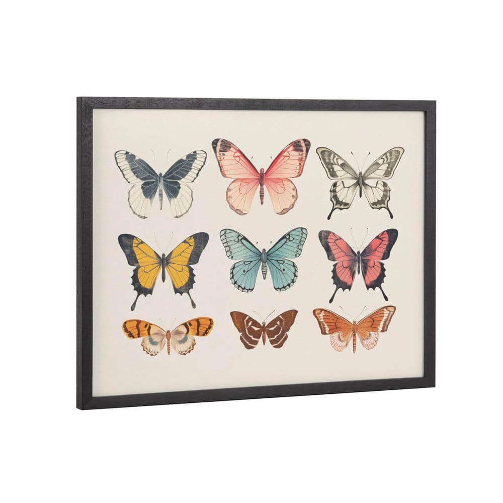 Vintage Style Muted Pastel Butterflies II Black Framed Wall Art