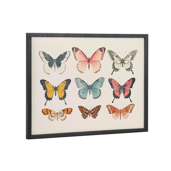 Kate and Laurel Gallery Vintage Style Muted Pastel Butterflies II by The Creative Bunch Studio Black Framed Art Print 16 in. x 12 in.