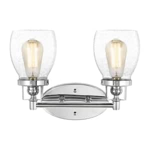 Belton 15 in. 2-Light Chrome Transitional Industrial Wall Bathroom Vanity Light with Clear Seeded Glass Shades