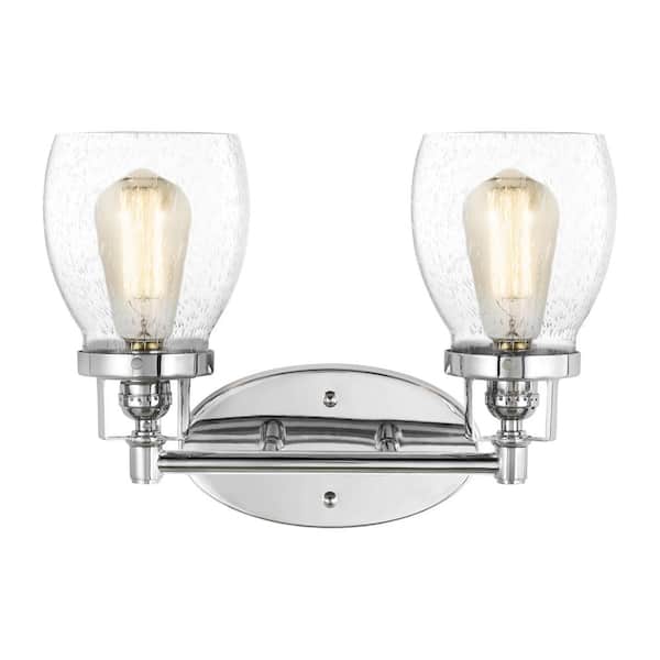 Generation Lighting Belton 15 in. 2-Light Chrome Transitional Industrial Wall Bathroom Vanity Light with Clear Seeded Glass Shades