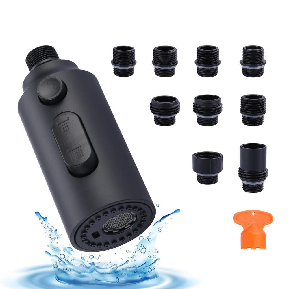 Matte Black 3-Function Kitchen Faucet Spray Head with 9 Adapters