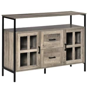 Grey Buffet Cabinet with Drawers and Glass Doors