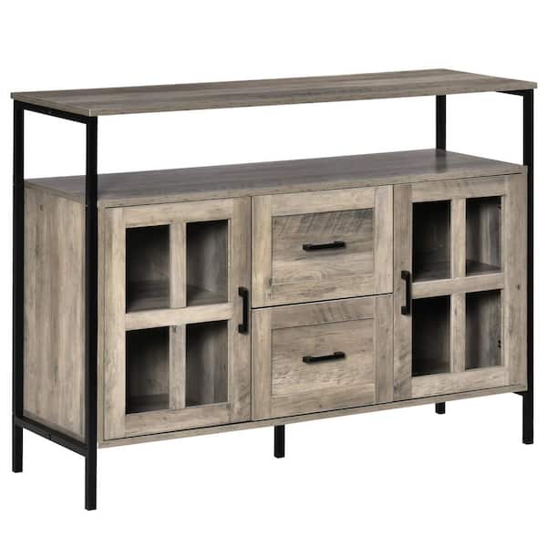 HOMCOM Grey Buffet Cabinet with Drawers and Glass Doors