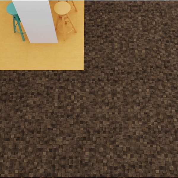 Lucida USA (Sample) FabCore Umber Block Brown Patterned Look 28-mil Waterproof Glue Down Vinyl Tile