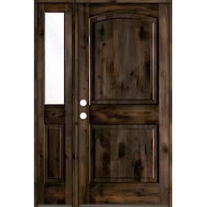 44 in. x 80 in. Knotty Alder Right-Hand/Inswing Clear Glass Black Stain Wood Prehung Front Door with Left Sidelite