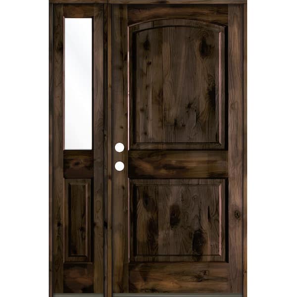 Krosswood Doors 50 in. x 80 in. Knotty Alder Right-Hand/Inswing Clear Glass Black Stain Wood Prehung Front Door with Left Sidelite