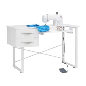 MDF Pro Line 47.25 in. W Sewing Table, Craft and Office Desk with Sewing Machine Drop-Down Platform in White