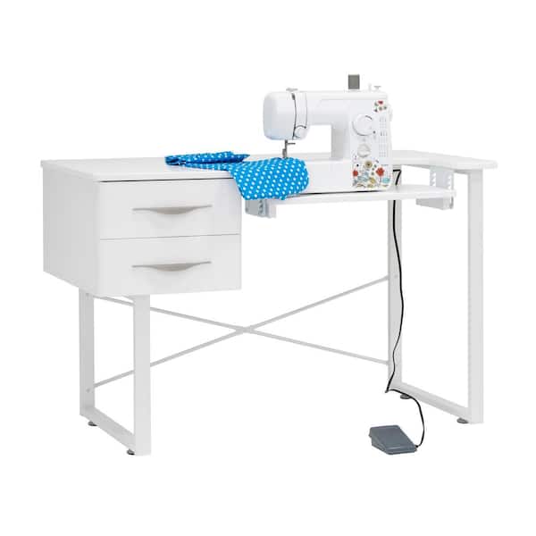 Sew Ready MDF Pro Line 47.25 in. W Sewing Table, Craft and Office Desk with Sewing Machine Drop-Down Platform in White