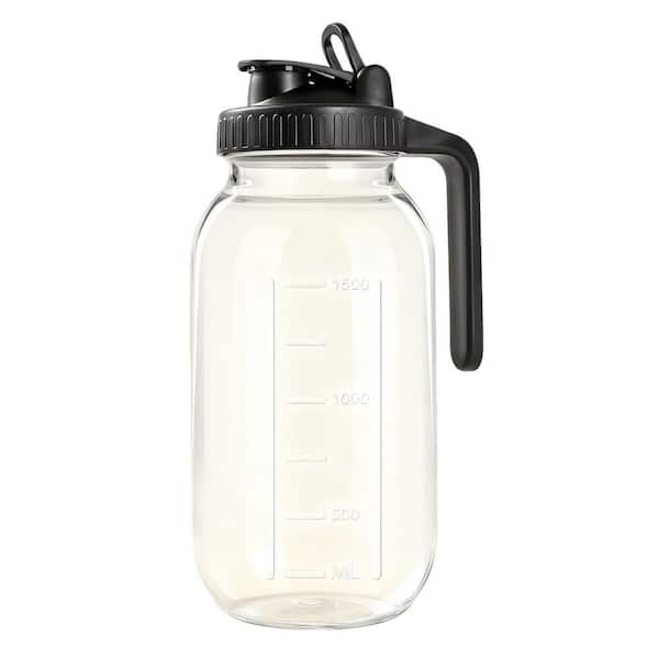 64 fl. oz. Glass Wide Mouth Pitcher with Black Lid, 2 Quart Mason Jar Pitchers with Lid and Spout for Water, Juice, Tea