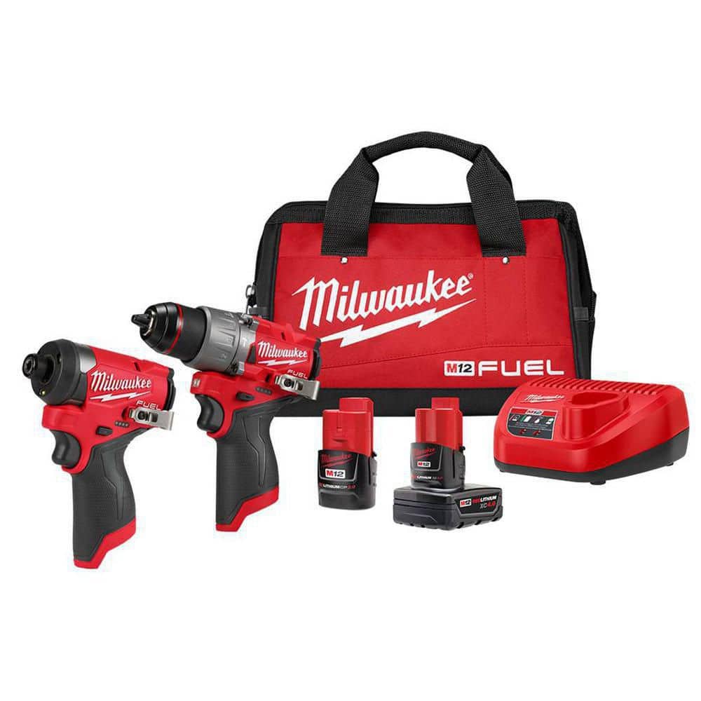 Representative product-family photo: M12 FUEL 12-Volt Lithium-Ion Brushless Cordless Hammer Drill and Impact Driver Combo Kit w/2 Batteries and Bag (2-Tool). Pictured option and availability are unverified.