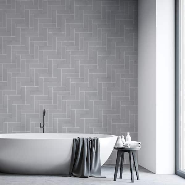 2 in. x 8 in. Herringbone Gray 11.125 in. x 15.25 in. Matte and Glossy Ceramic Mosaic Tile (8.25 sq. ft./Case)