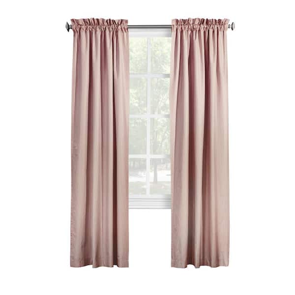 THERMALOGIC Ticking Stripe Burgundy Polyester Smooth 40 in. W x 45 in. L Rod Pocket Indoor Room Darkening Curtain (Double-Panels)