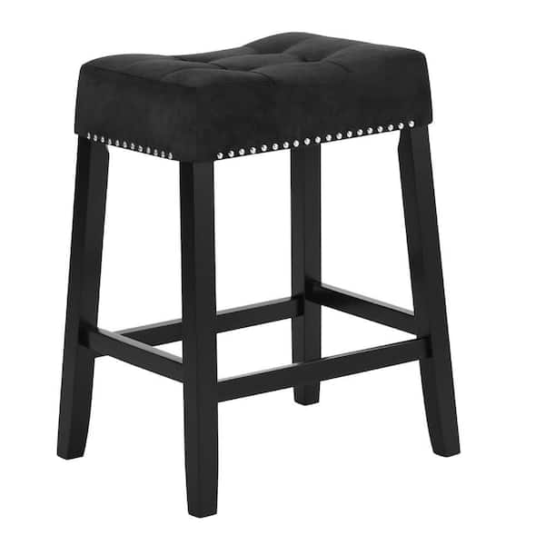 Benjara 20.8 in. Black Backless Wood Frame Bar Stool with Leather Seat