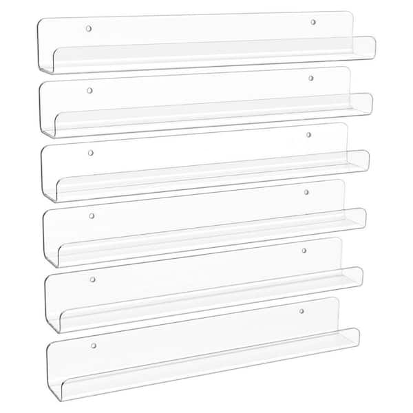12 in. W x 1.7 in. D Clear Acrylic Floating Shelves Wall Organizer, Decorative Wall Shelf 6-Pack