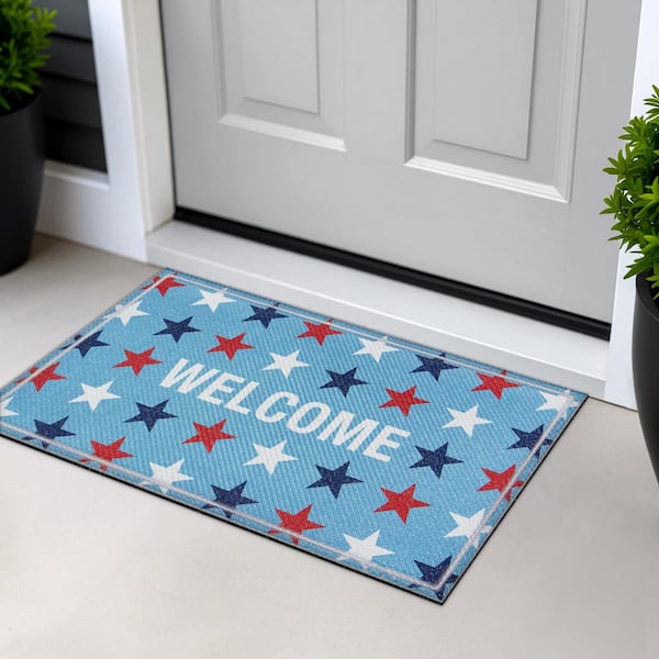 Welcome Stars 18 in. x 30 in. Indoor/Outdoor Mat