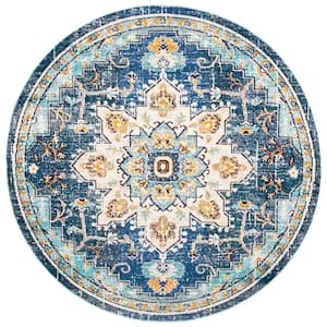 Madison Blue/Light Blue 10 ft. x 10 ft. Border Geometric Floral Medallion Round Area Rug