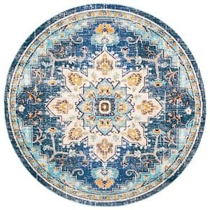 Madison Blue/Light Blue 8 ft. x 8 ft. Border Geometric Floral Medallion Round Area Rug