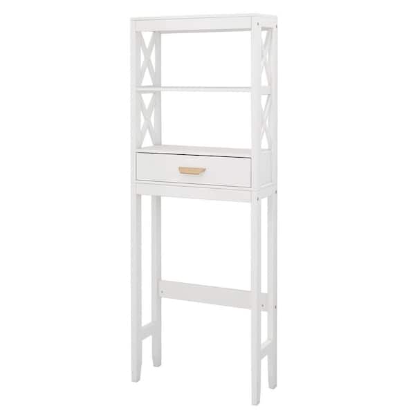 Unbranded 23.62 in. W x 65 in. H x 7.87 in. D White Over The Toilet Storage with 2-Tier Shelves and 2-Doors