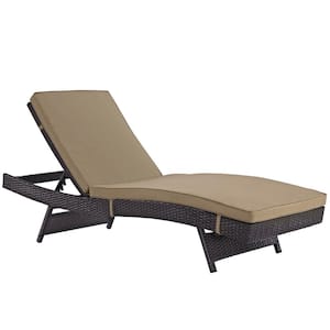 Convene Wicker Outdoor Patio Chaise Lounge in Espresso with Mocha Cushions