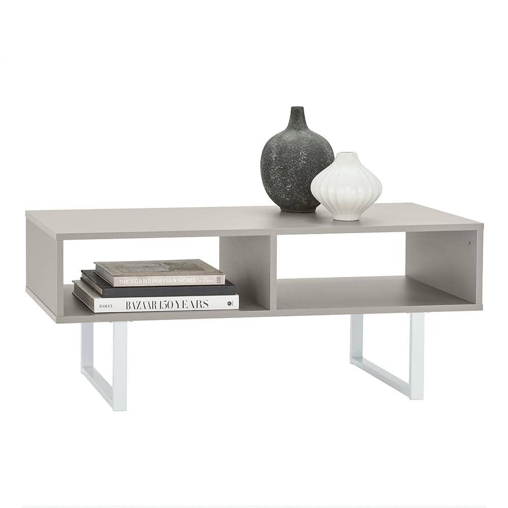 Modern Taupe Wood & Metal Coffee Table with Storage