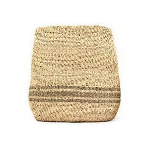 Concave Hand Woven Wicker Seagrass and Palm Leaf with Dark Pin Stripes Large Basket